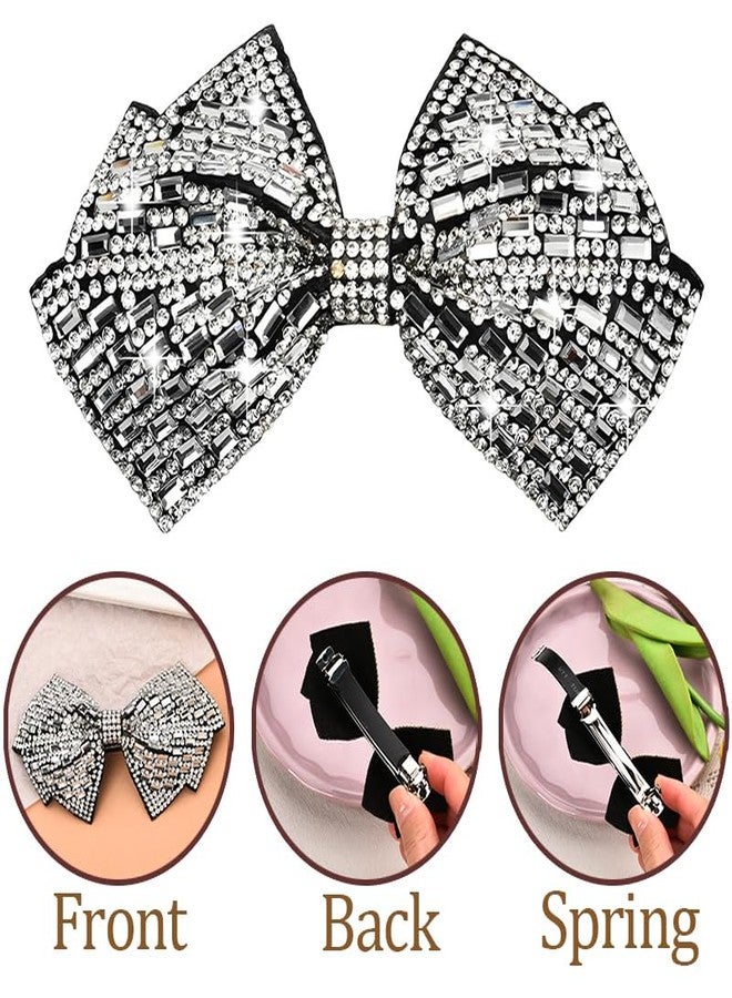Kefley Rhinestone Bow Hair Barrette Bling Bowknot Clips Hairpin Silver White Crystal Barrettes Decorative Ponytail Holders Glittering Rhinestone Hair Bows Metal French Barrette - Image 5
